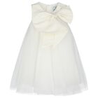 Girls White Glittery Bow Tulle Dress, 1, hi-res