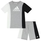 White, Grey & Black Logo Shorts Set, 1, hi-res