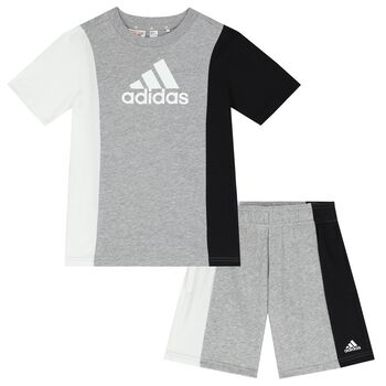 White, Grey & Black Logo Shorts Set