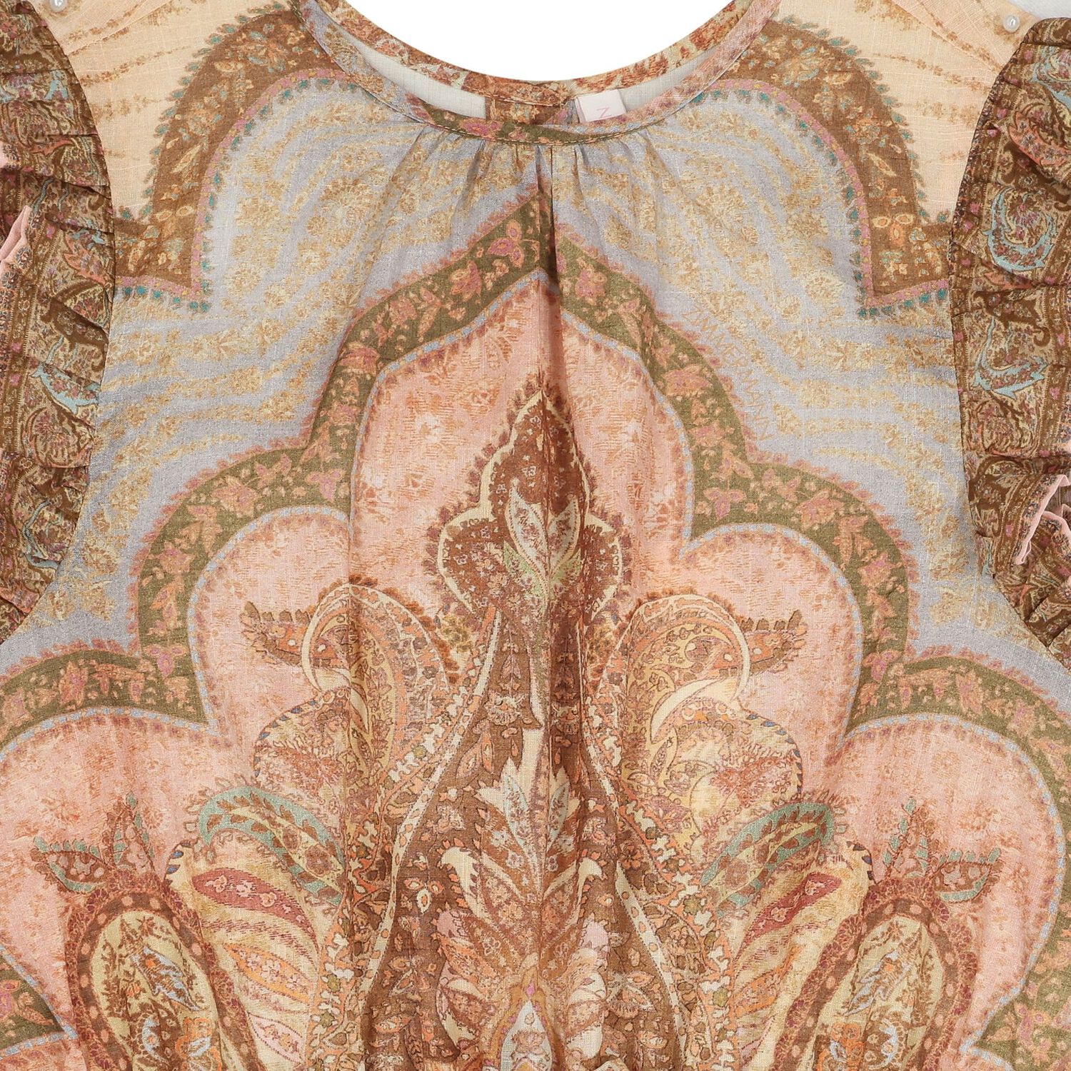 Girls Beige Paisley Ruffle Playsuit, 1, hi-res