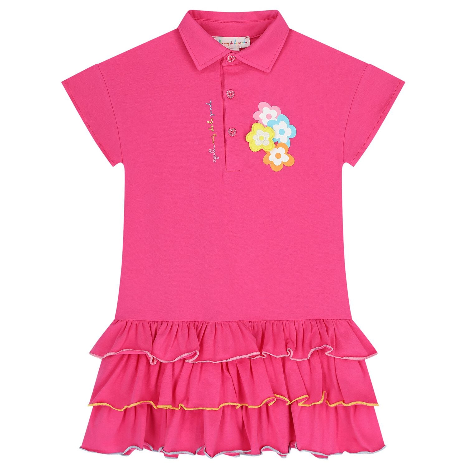 Girls Pink Flower Polo Dress, 1, hi-res