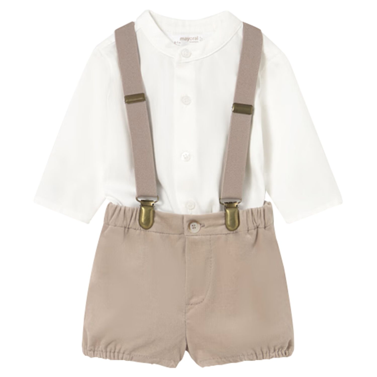 Baby Boys White & Beige Shorts Set, 1, hi-res