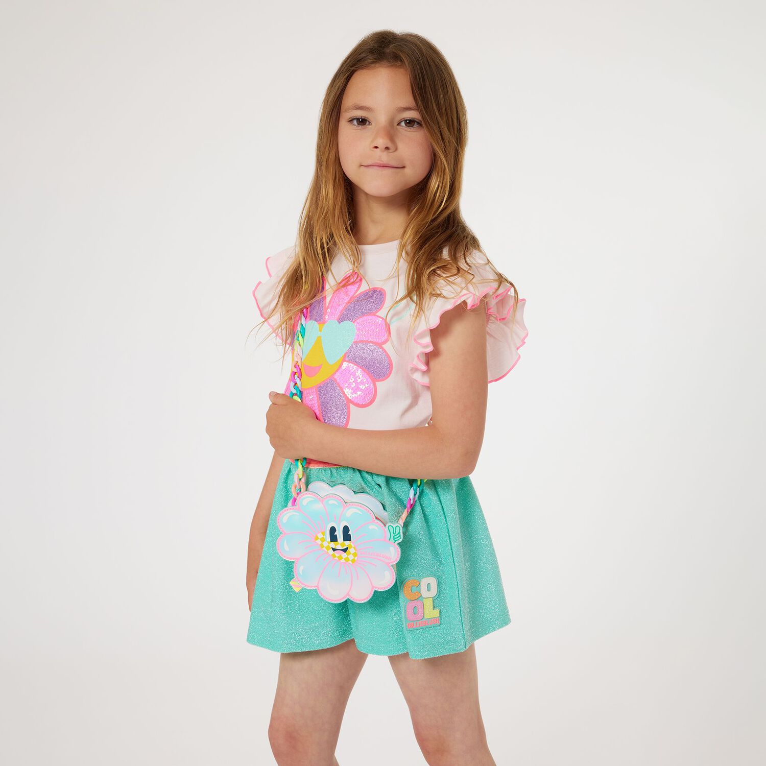 تيشيرت بنات بطبعة زهرة باللون الوردي, 1, hi-res