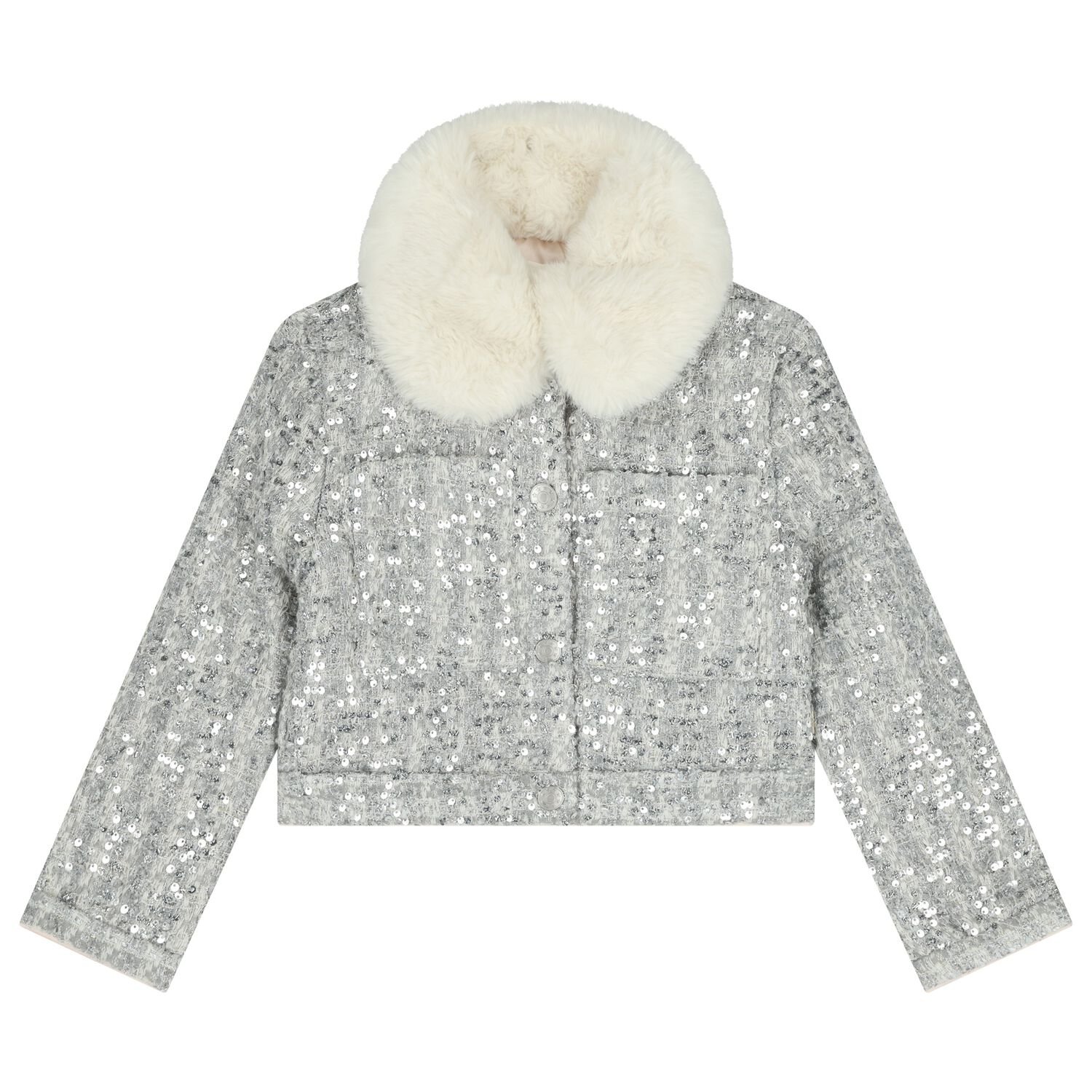Girls Silver Sequin Jacket, 1, hi-res