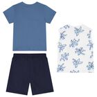 Boys Blue, White & Navy Blue Shorts Set, 2, hi-res