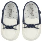 Baby Boys Ivory & Navy Blue Leather Pre Walker Moccasins, 4, hi-res