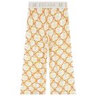 طقم بنات بنطلون بالشعار باللون الأبيض والبيج, 1, hi-res