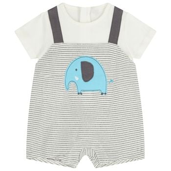 Baby Boys White & Grey Elephant Romper