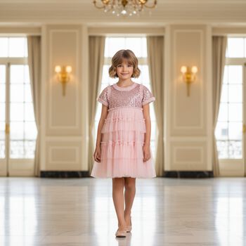 Girls Pink Sequin & Tulle Dress