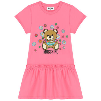 Girls Pink Teddy Bear Logo Dress
