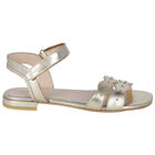 Girls Gold Leather Scalloped Sandals, 1, hi-res