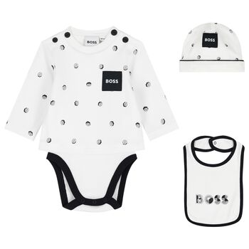 Baby Boys White & Black Bodysuit Set