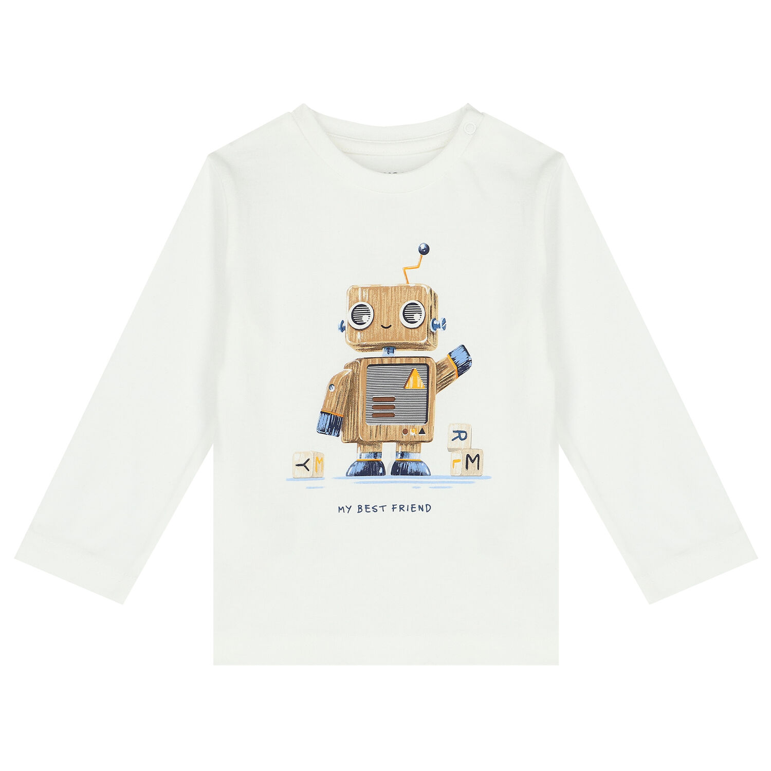 Younger Boys Ivory Robot Long Sleeve Top, 1, hi-res