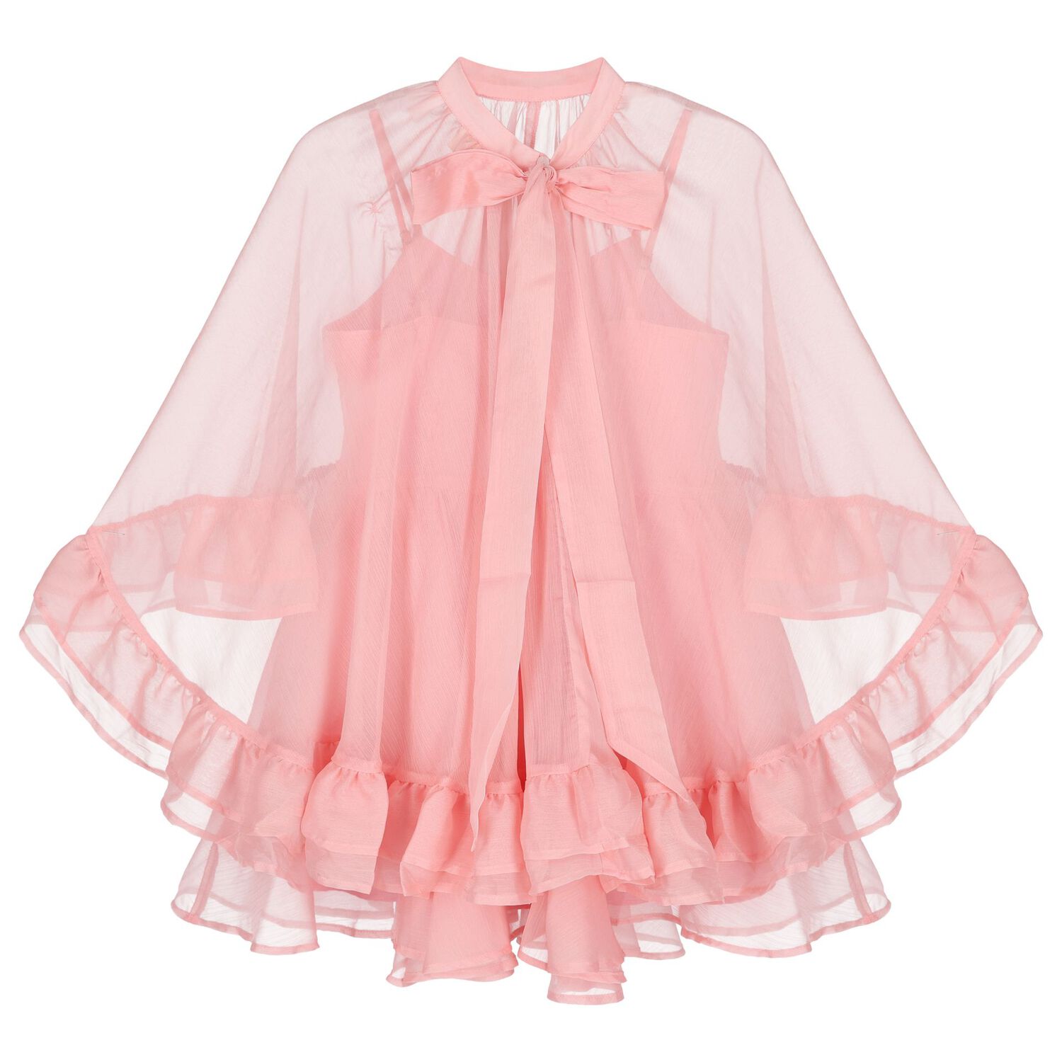 Girls Pink Chiffon Cape Dress Set, 1, hi-res image number null