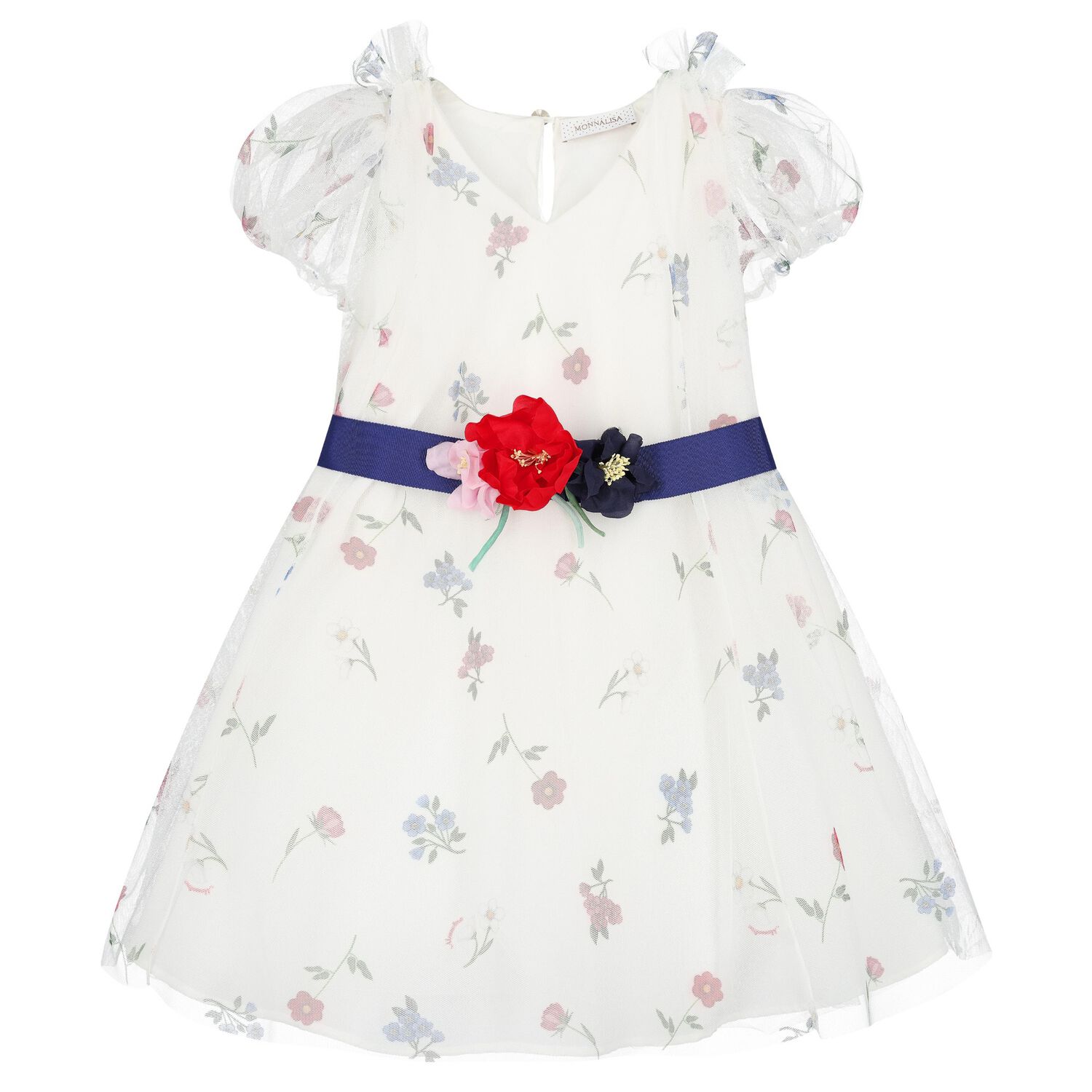 فستان بنات من التول باللون الابيض والزهرى, 1, hi-res