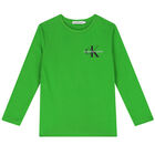 Boys Green Logo Long Sleeve Top, 1, hi-res
