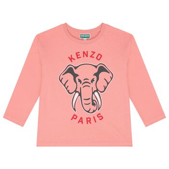 KENZO KIDS Girls Pink Elephant Logo Long Sleeve Top, 2 Girls Pink Elephant Logo Long Sleeve Top