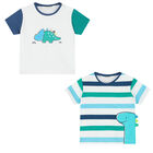 Baby Boys White & Blue Dinosaur T-Shirts (2 Pack), 1, hi-res