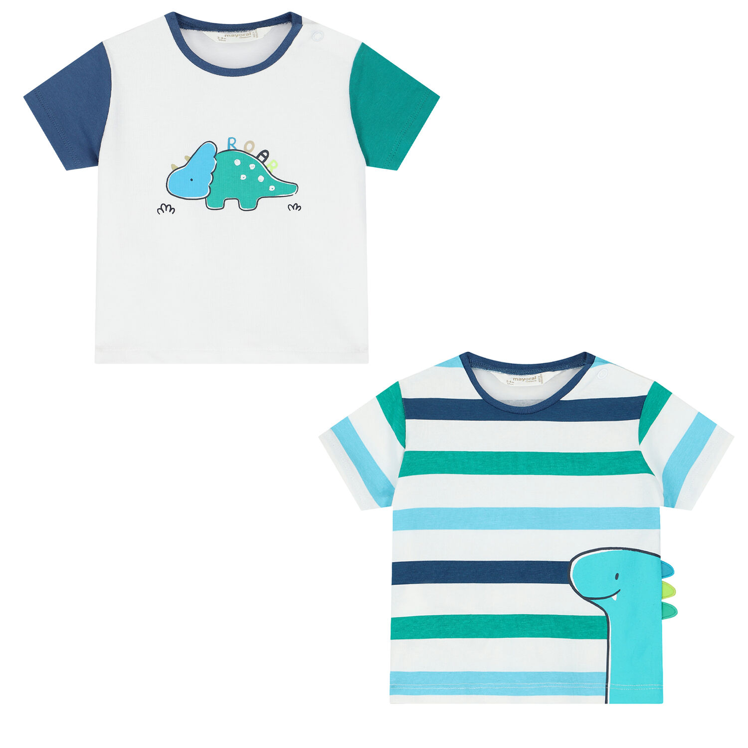 Baby Boys White & Blue Dinosaur T-Shirts (2 Pack), 1, hi-res image number null