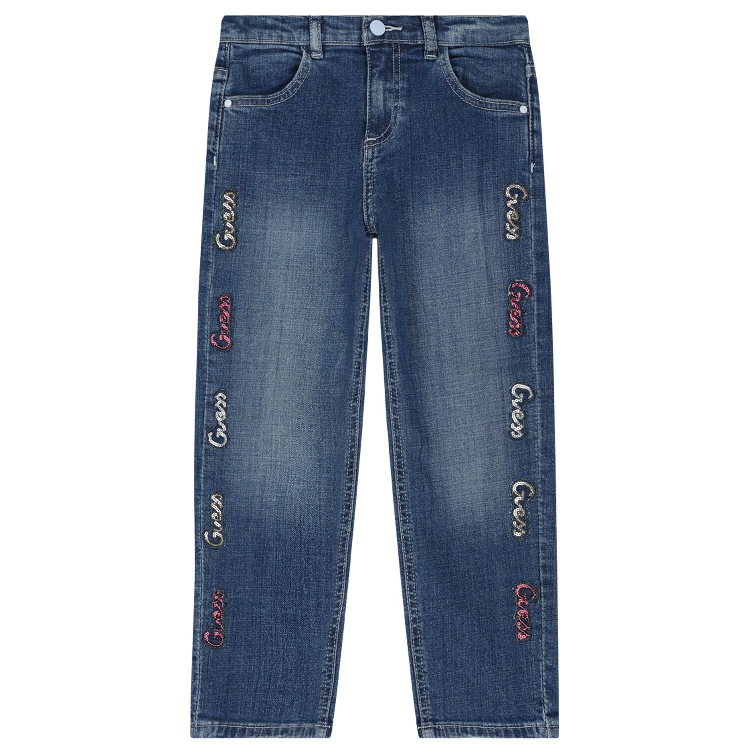 بنطلون جينز بنات بالشعار باللون الأزرق, 1, hi-res image number null