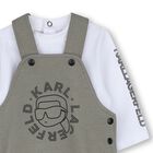 Younger Boys Green & White Ikonik Karl Dungarees Set , 1, hi-res