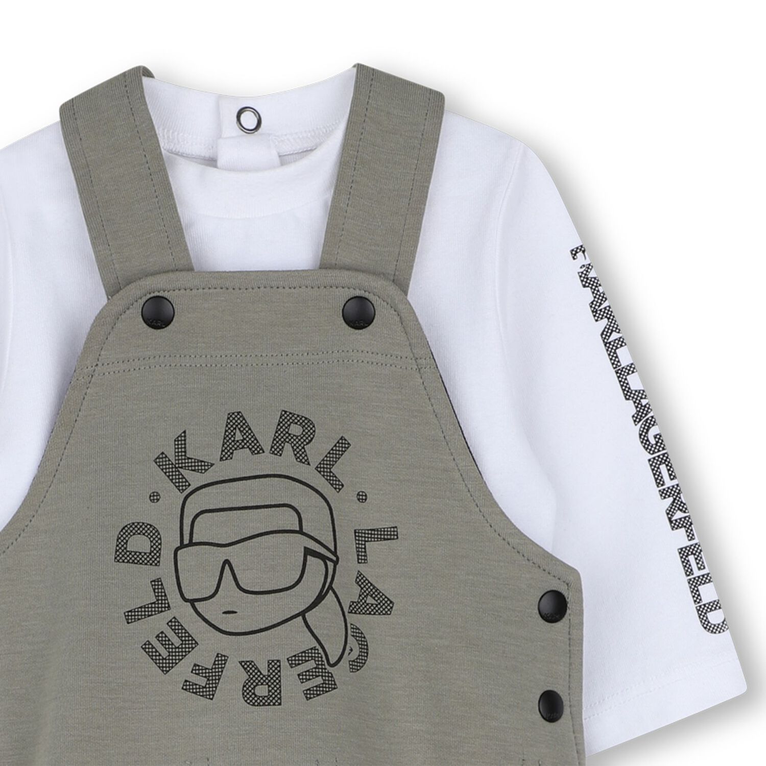 Younger Boys Green & White Ikonik Karl Dungarees Set , 1, hi-res