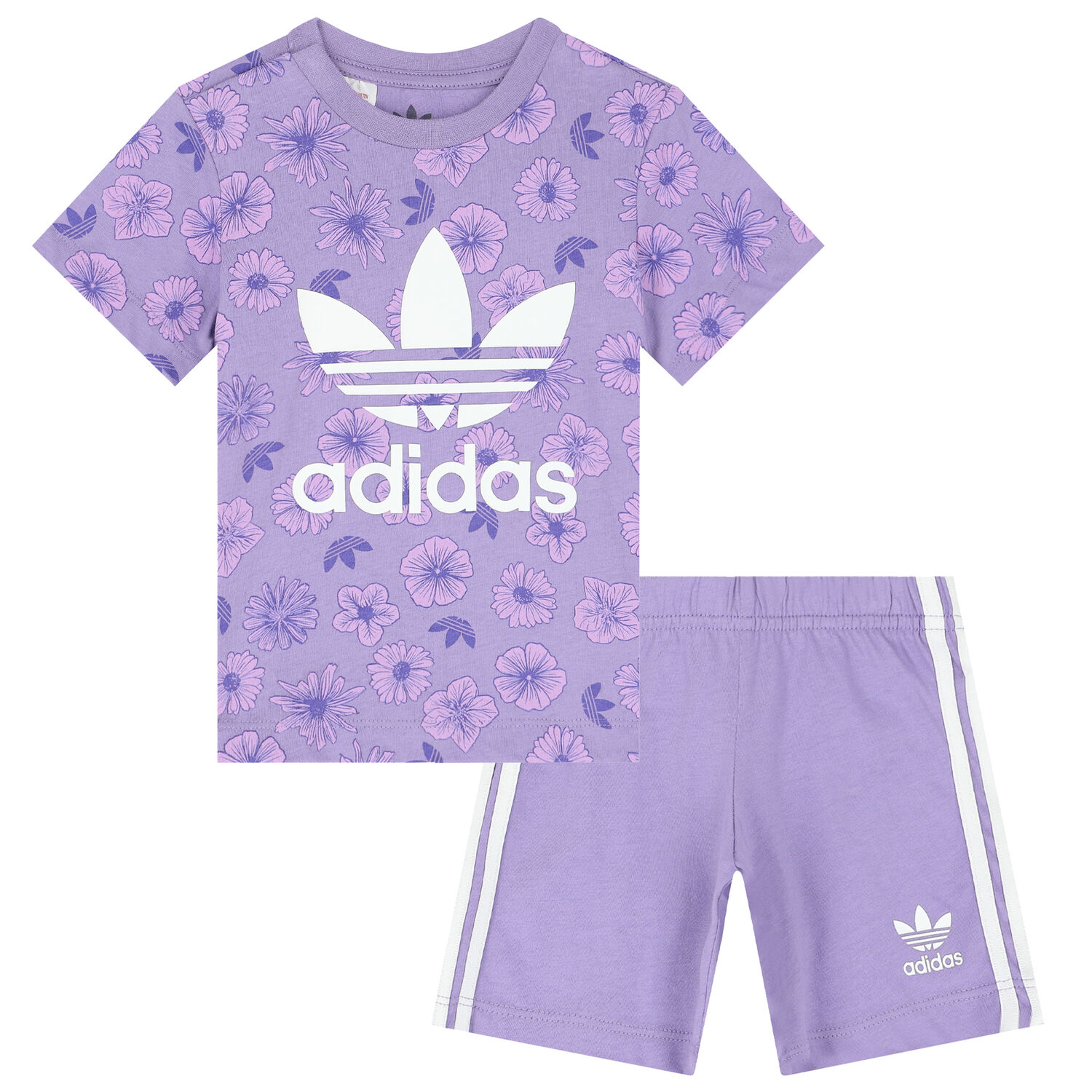 Girls Purple Trefoil Logo Shorts Set, 1, hi-res