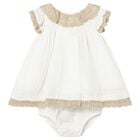 Baby Girls Ivory & Beige Lace Dress, 1, hi-res