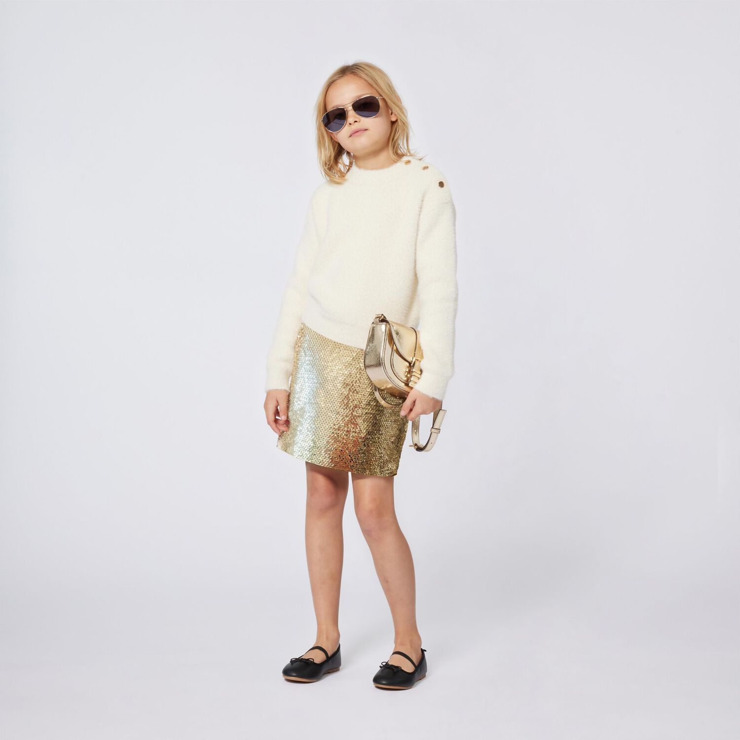 Girls Gold Sequins Skirt, 1, hi-res