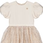 Girls Beige Satin & Sequin Dress, 2, hi-res