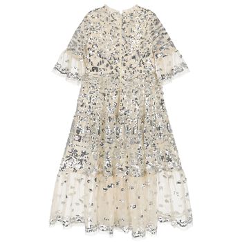 Girls Beige Sequin Tulle Dress