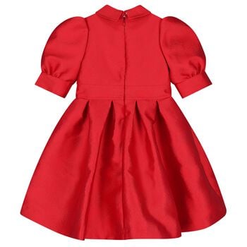 Girls Red Satin Jacquard Logo Dress