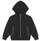 Girls Black Logo Hooded Zip-Up Top, 1, hi-res