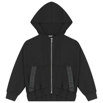 توب بنات هودى بسحاب بالشعار باللون الاسود 