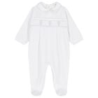 Baby Boys White & Blue Dots Babygrow, 1, hi-res