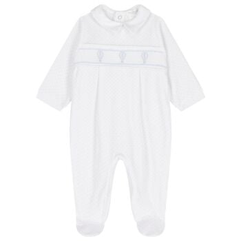 Baby Boys White & Blue Dots Babygrow