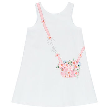 Girls White Floral Bag Dress