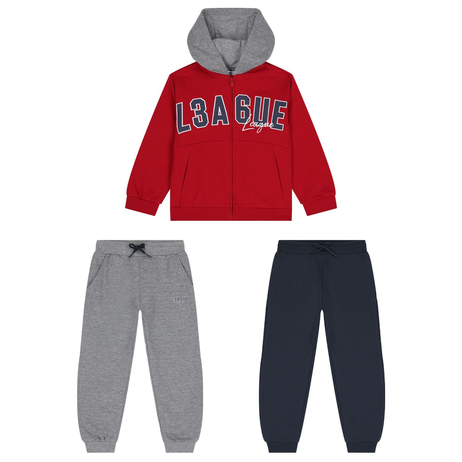 Boys Red, Grey & Navy Blue Tracksuit Set (3 Piece), 3, hi-res