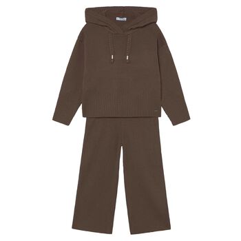 Girls Brown Knitted Trouser Set