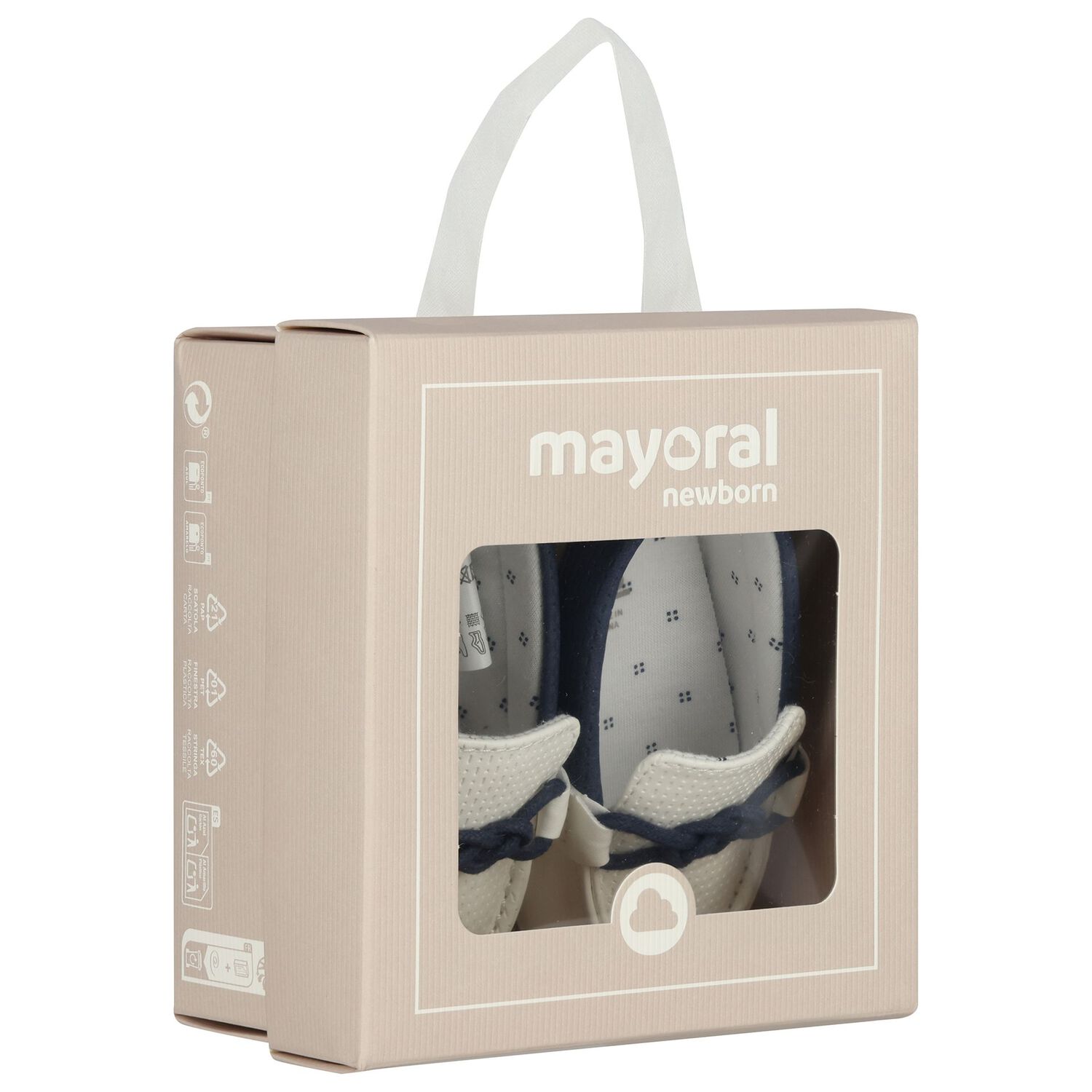 Baby Boys Ivory & Navy Blue Leather Pre Walker Moccasins, 4, hi-res