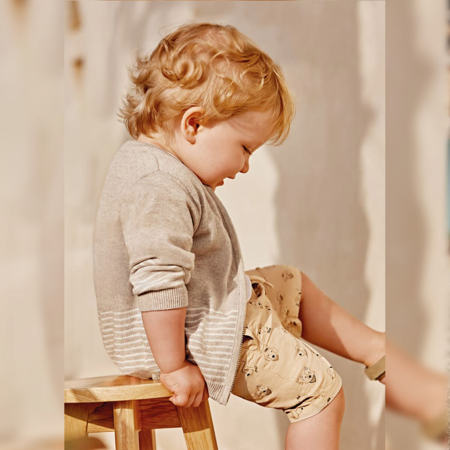 شورت بطبعة باللون البيج للبنات, 1, hi-res