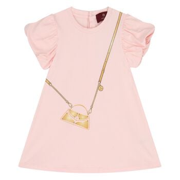 Younger Girls Pink Bag Logo Dress