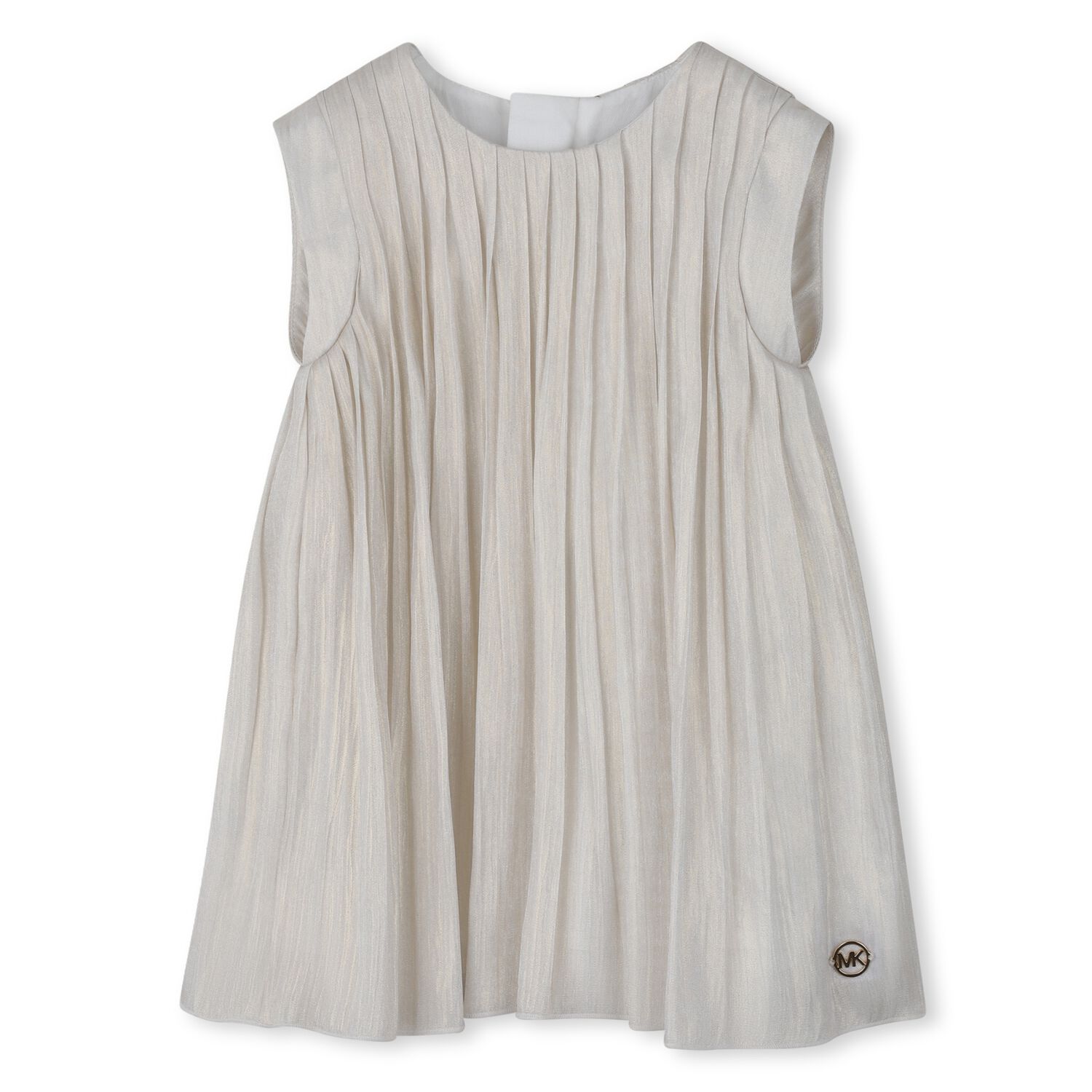 Younger Girls Beige Pleated Dress, 1, hi-res