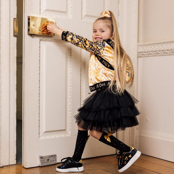 Girls Black & Gold Bow Socks