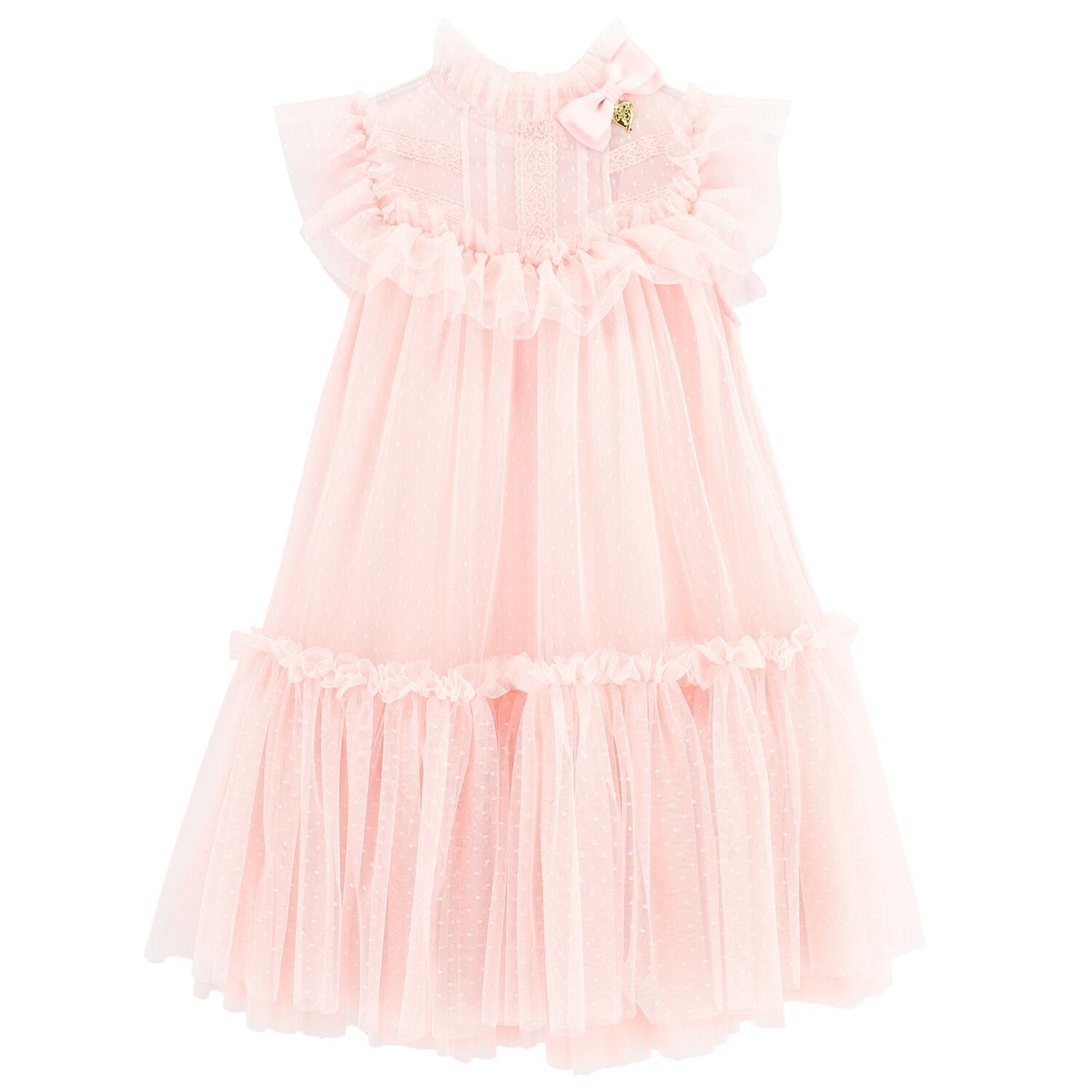 Girls Pink Dotted Tulle Dress, 2, hi-res image number null