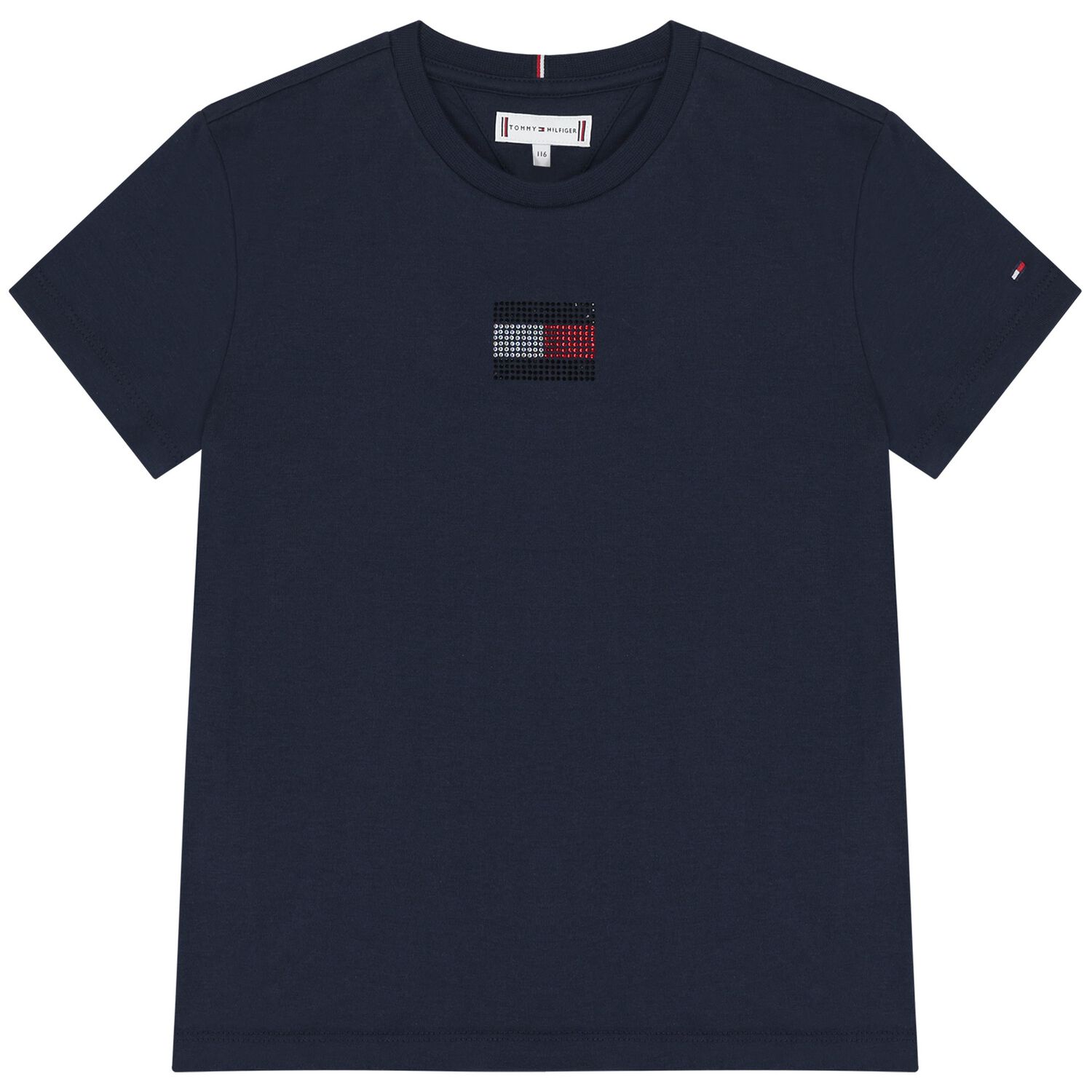 تي شيرت بناتي أزرق داكن مزين بشعار, 1, hi-res