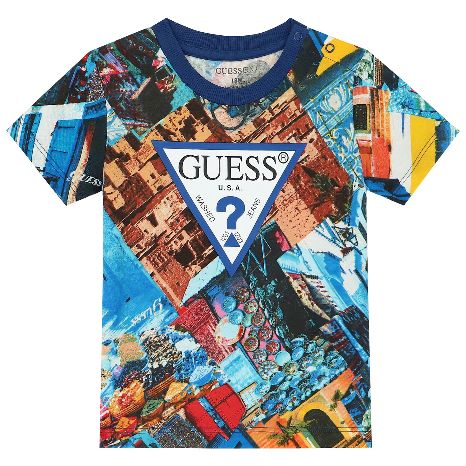 Baby Boys Blue & Orange Logo Shorts Set, 1, hi-res