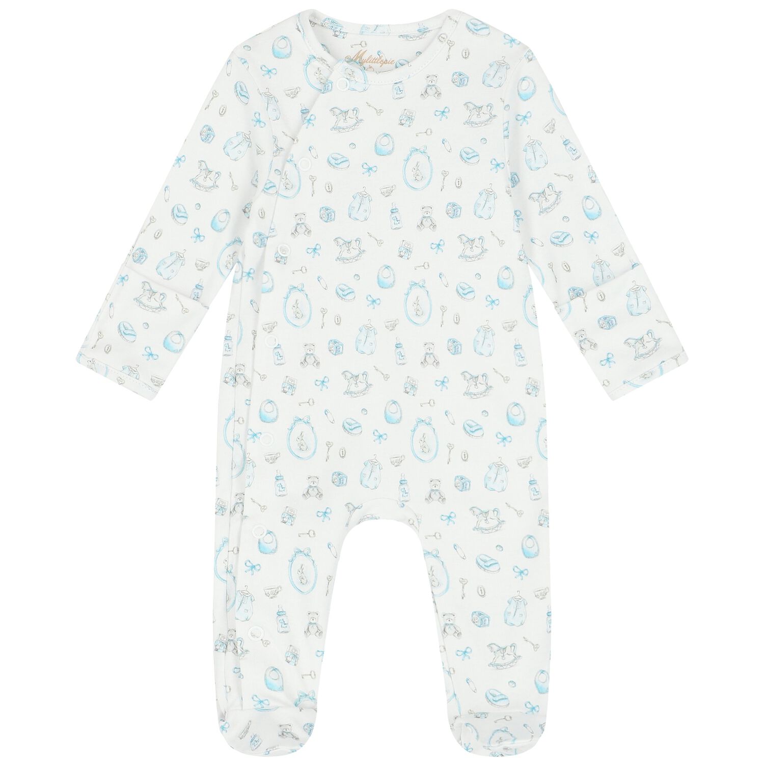 Baby Boys White & Blue Babygrow, 1, hi-res