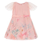 Girls Pink Floral Chiffon Dress, 1, hi-res
