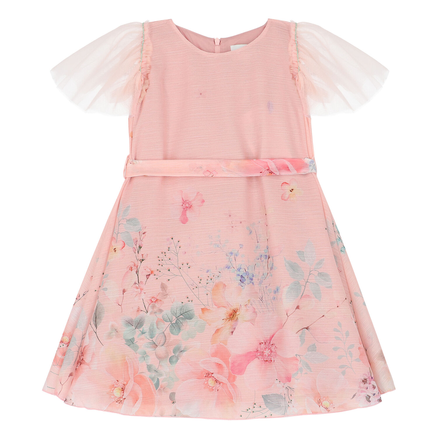 Girls Pink Floral Chiffon Dress, 1, hi-res image number null
